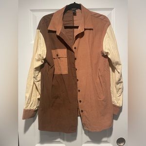 Brown women’s color block button down shirt